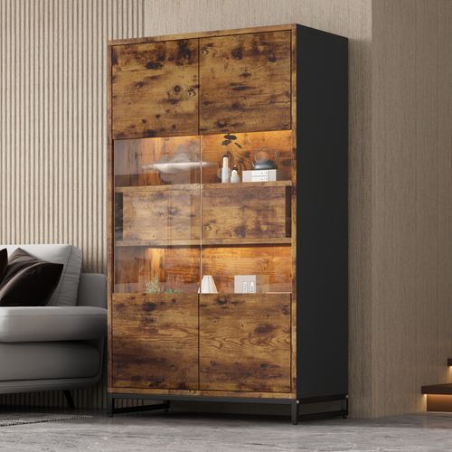 Vitrine Noire Avec Éclairage LED, 2 Tiroirs, Portes En Acrylique 80x40x138 Cm