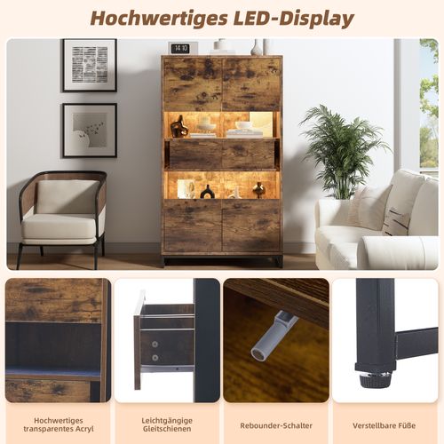 Vitrine Noire Avec Éclairage LED, 2 Tiroirs, Portes En Acrylique 80x40x138 Cm