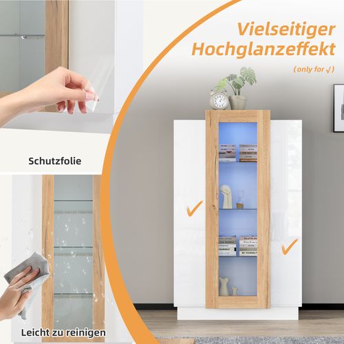 Vitrine LED 3 Portes Blanche Et Bois 74x40x120 Cm Avec Étagères En Verre