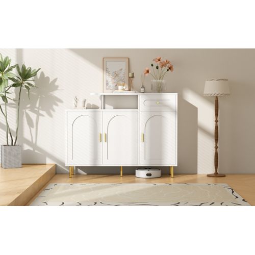 Buffet Blanc Avec 3 Portes, 1 Tiroir Et Pieds En Métal, 120x35x92 Cm