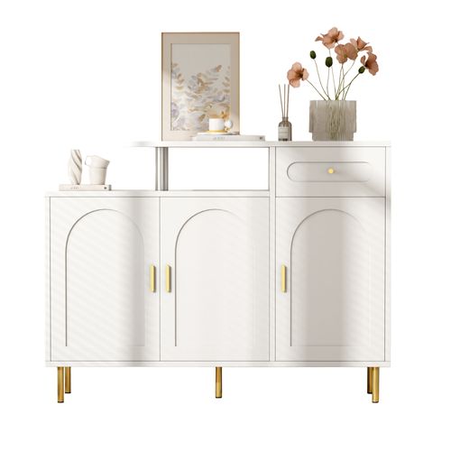 Buffet Blanc Avec 3 Portes, 1 Tiroir Et Pieds En Métal, 120x35x92 Cm