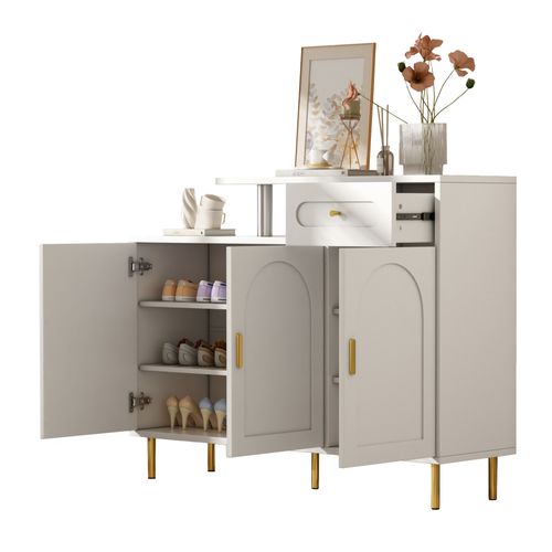 Buffet Blanc Avec 3 Portes, 1 Tiroir Et Pieds En Métal, 120x35x92 Cm