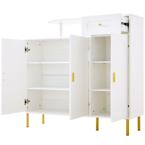 Buffet Blanc Avec 3 Portes, 1 Tiroir Et Pieds En Métal, 120x35x92 Cm