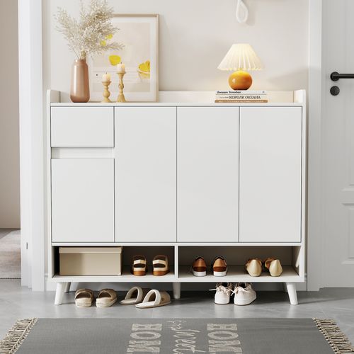 Buffet Moderne Blanc 4 Portes 1 Tiroir Avec Étagère Réglable, 120x99x35 Cm