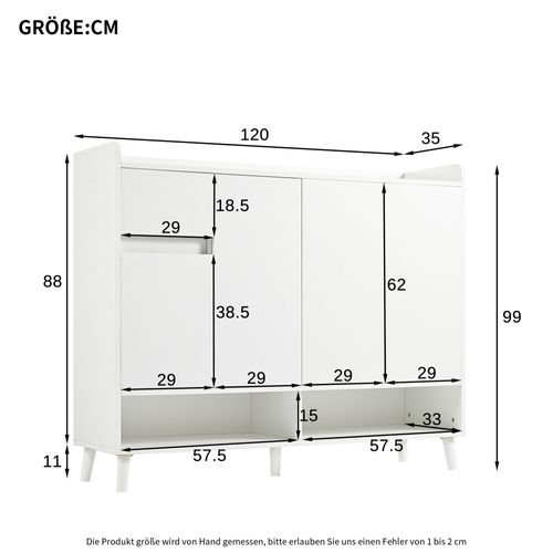 Buffet Moderne Blanc 4 Portes 1 Tiroir Avec Étagère Réglable, 120x99x35 Cm
