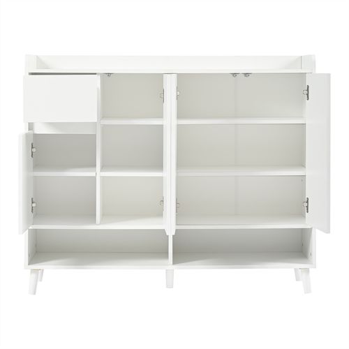 Buffet Moderne Blanc 4 Portes 1 Tiroir Avec Étagère Réglable, 120x99x35 Cm
