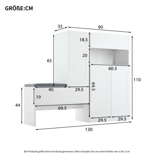 Meuble à Chaussures 2-en-1 Avec Banc, Portes Incurvées, Blanc, 130x35x110 Cm