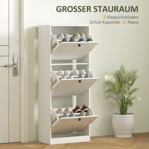 Meuble à Chaussures Blanc 3 Abattants Avec Séparateurs Réglables 47x26x120 Cm