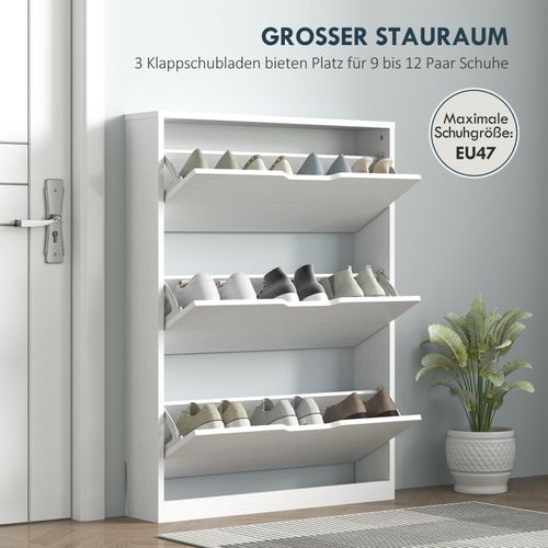 Meuble à Chaussures Blanc 3 Abattants, Étroit, Pour 9-12 Paires, 80x17x108 Cm