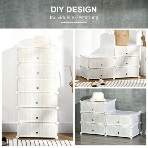 Étagère à Chaussures Modulable En Plastique Blanc Pour 6 Paires, 49x36,5x108 Cm