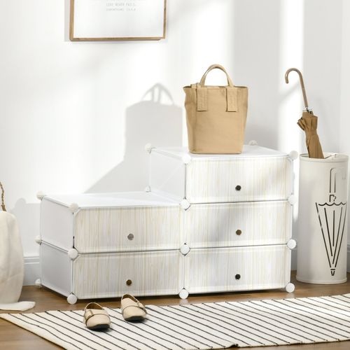 Étagère à Chaussures Modulable En Plastique Blanc Pour 6 Paires, 49x36,5x108 Cm