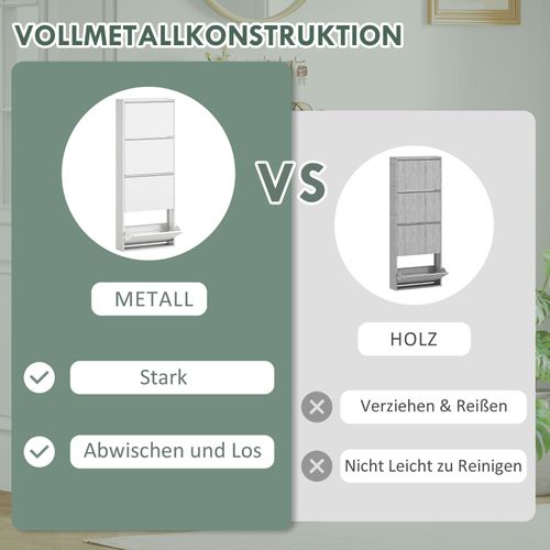 Meuble à Chaussures Mural Métal 4 Abattants, Rangement Fin Pour 8 Paires, Blanc