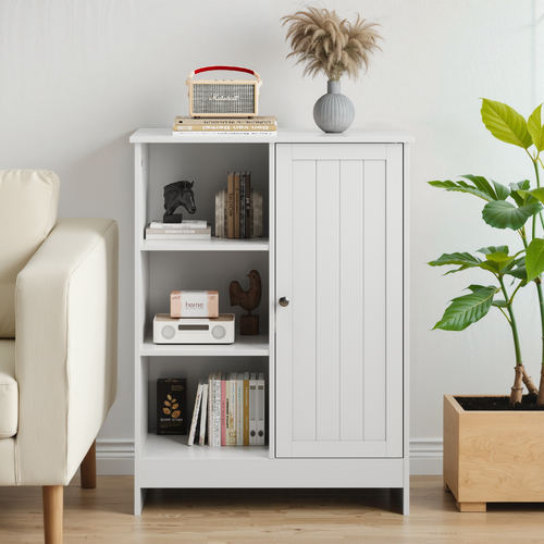 Meuble De Rangement Blanc 60 cm Avec Placard Et Étagères Ouvertes, Réglable