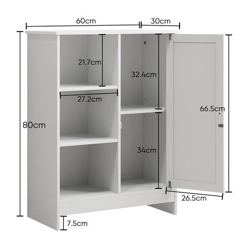 Meuble De Rangement Blanc 60 cm Avec Placard Et Étagères Ouvertes, Réglable