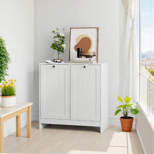 Meuble Panier à Linge Blanc Avec Bacs Amovibles, Rangement Basculant Pour Salle De Bain
