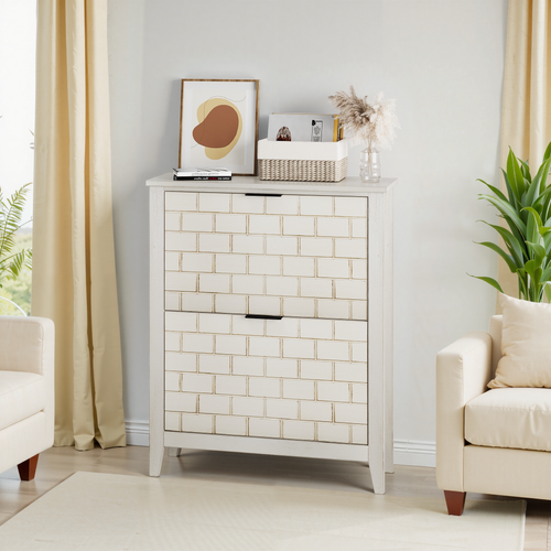 Meuble à Chaussures Vintage Blanc 80 cm Avec 2 Abattants Et Rangement Ouvert