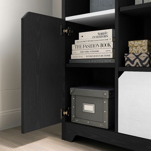 Bibliothèque De Rangement Moderne Noir Et Blanc Avec Portes Et Tiroirs 60x35x160 Cm