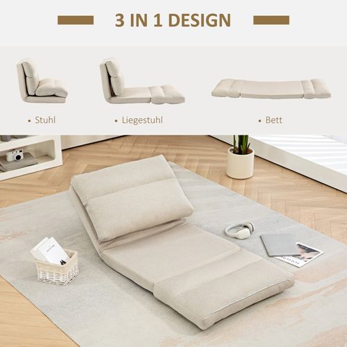 Chaise De Sol Pliable Beige Avec Dossier Réglable 6 Positions Et Matelas Intégré