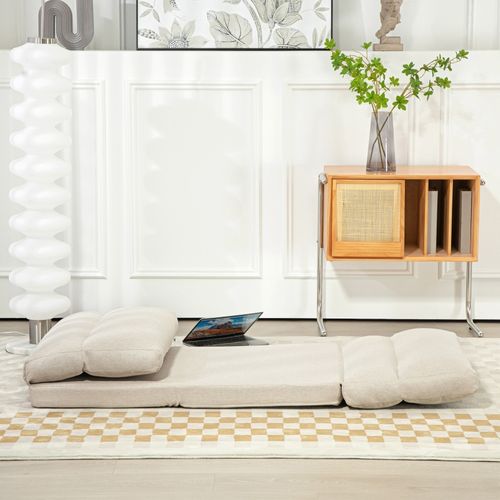 Chaise De Sol Pliable Beige Avec Dossier Réglable 6 Positions Et Matelas Intégré