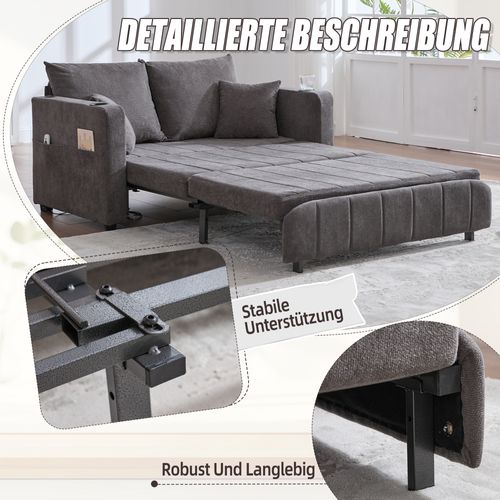 Canapé-lit Pliable En Tissu Avec USB, Coussins Et Rangement, Gris