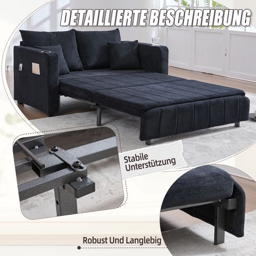 Canapé-lit Pliable En Tissu Avec USB, Coussins Et Rangement, Noir