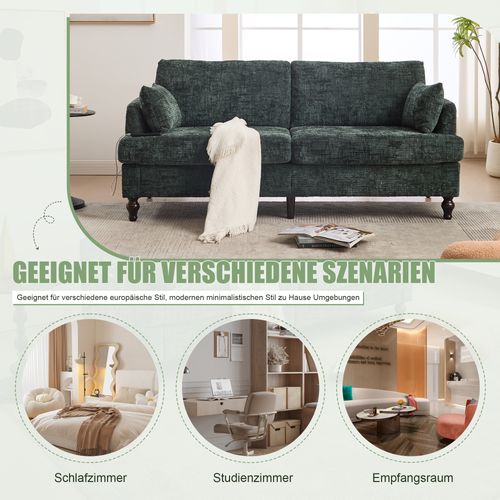 Canapé 2 Places En Chenille Avec LED, USB Et Poches Latérales, Vert