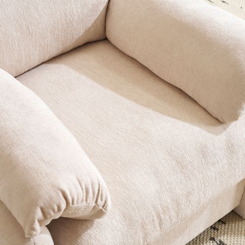 Fauteuil En Chenille Moderne Avec Accoudoirs Rembourrés, Beige