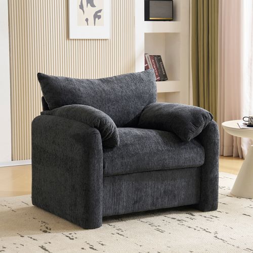 Fauteuil En Chenille Moderne Avec Accoudoirs Rembourrés, Gris