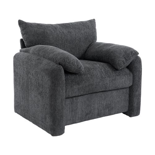 Fauteuil En Chenille Moderne Avec Accoudoirs Rembourrés, Gris