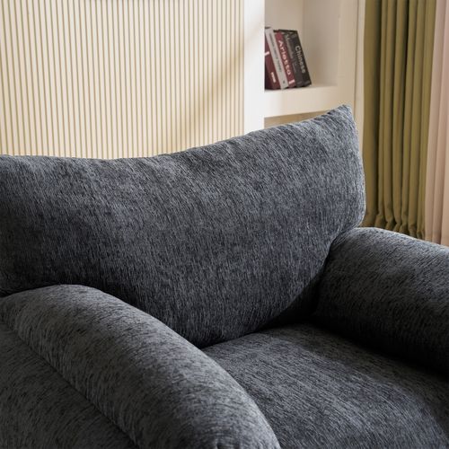Fauteuil En Chenille Moderne Avec Accoudoirs Rembourrés, Gris