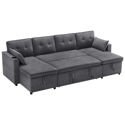 Canapé Lit En U Avec Rangements, Porte-gobelets Et Coussins s, Gris