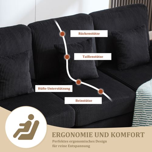 Canapé D’angle En U Avec LED Et Port USB-c – Design Moderne Et Dossier Ergonomique, Noir