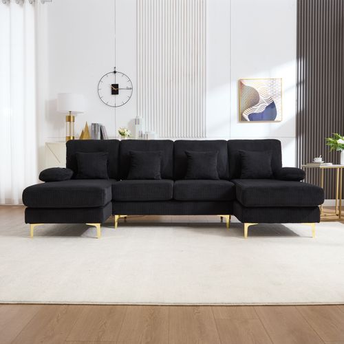 Canapé D’angle En U Avec LED Et Port USB-c – Design Moderne Et Dossier Ergonomique, Noir