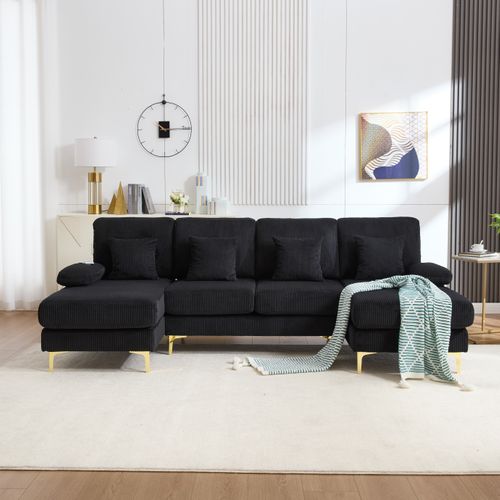 Canapé D’angle En U Avec LED Et Port USB-c – Design Moderne Et Dossier Ergonomique, Noir