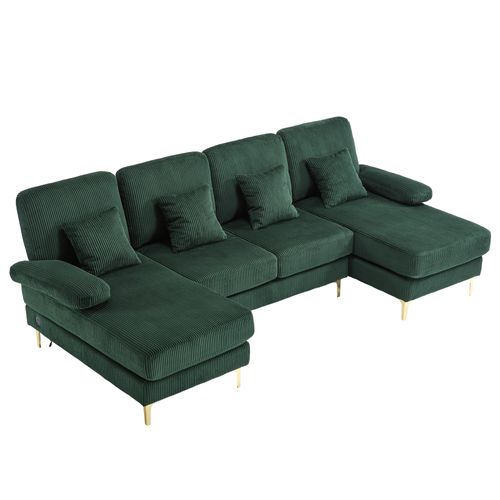 Canapé D’angle En U Avec LED Et Port USB-c – Design Moderne Et Dossier Ergonomique, Vert