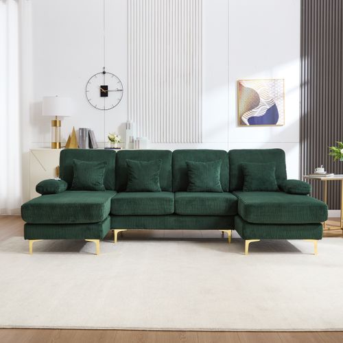 Canapé D’angle En U Avec LED Et Port USB-c – Design Moderne Et Dossier Ergonomique, Vert