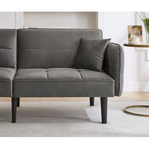 Canapé-lit 2 Places En Velours, Dossier Réglable Et Accoudoirs Pliables, Gris Antique