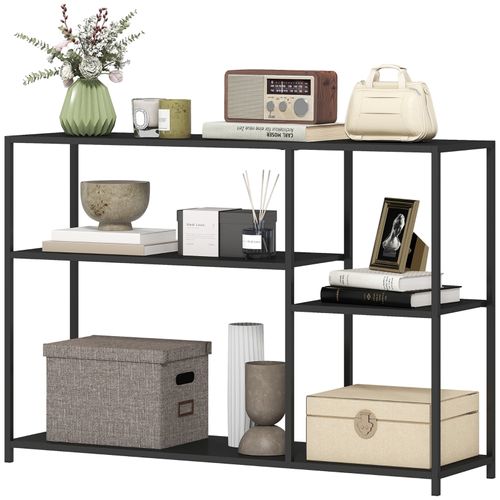 Console D'entrée En Métal Noir Avec 4 Étagères, Style Industriel, 110x30x75 Cm