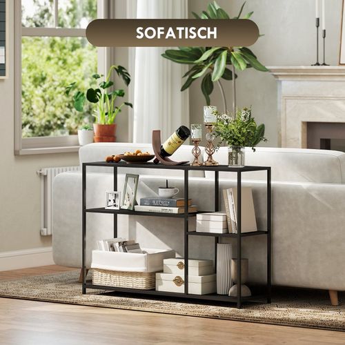 Console D'entrée En Métal Noir Avec 4 Étagères, Style Industriel, 110x30x75 Cm