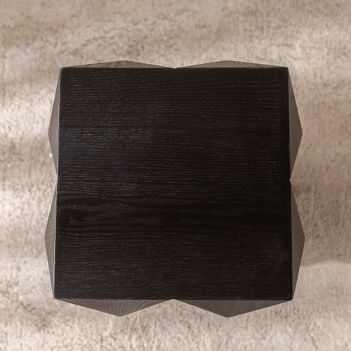 Table D’appoint Vintage Noire Avec Relief 3d, 60 Cm, Bois Massif, Sans Montage