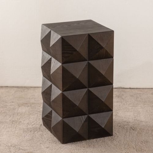 Table D’appoint Vintage Marron Avec Relief 3d, 60 Cm, Bois Massif, Sans Montage