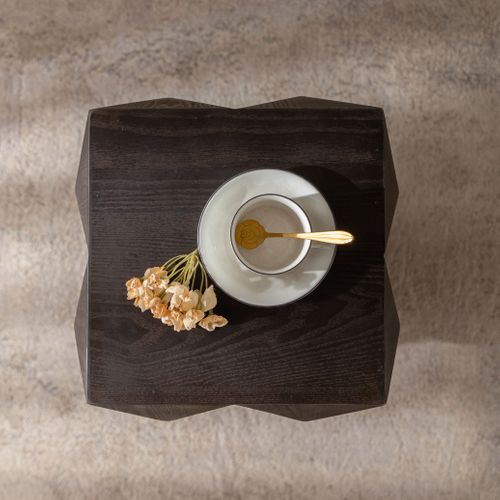 Table D’appoint Vintage Marron Avec Relief 3d, 60 Cm, Bois Massif, Sans Montage