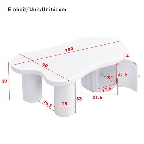 Table Basse Asymétrique Blanche Avec Rangement – 100 X 60 X 37 Cm, Style Moderne