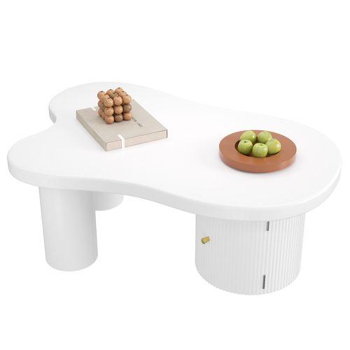 Table Basse Asymétrique Blanche Avec Rangement – 100 X 60 X 37 Cm, Style Moderne