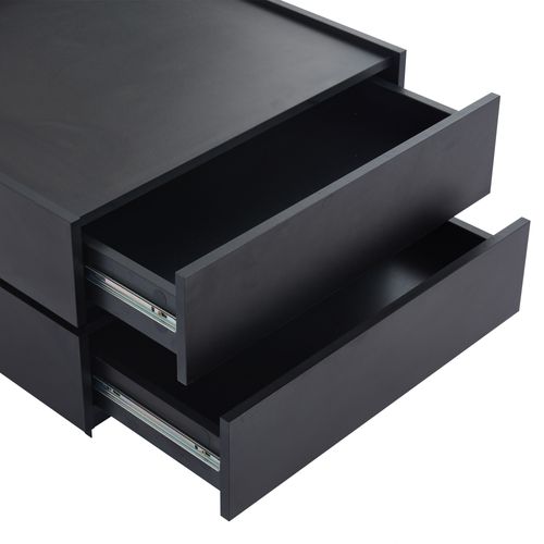 Table Basse Noire Pivotante à 360° Avec 2 Tiroirs Et Étagères, 60x60x38 Cm