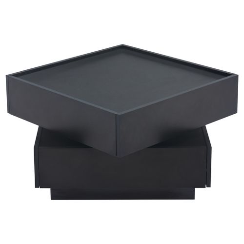 Table Basse Noire Pivotante à 360° Avec 2 Tiroirs Et Étagères, 60x60x38 Cm