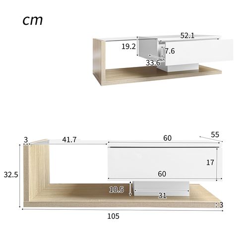 Table Basse Blanche Laquée Et Bois Avec Plateau Verre Trempé Et LED Multicolore