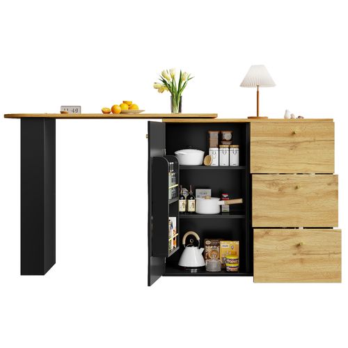 Table De Bar Extensible Et Pivotante 360°, Rangement Intégré, Mdf Effet Bois, 138-204×39×104cm