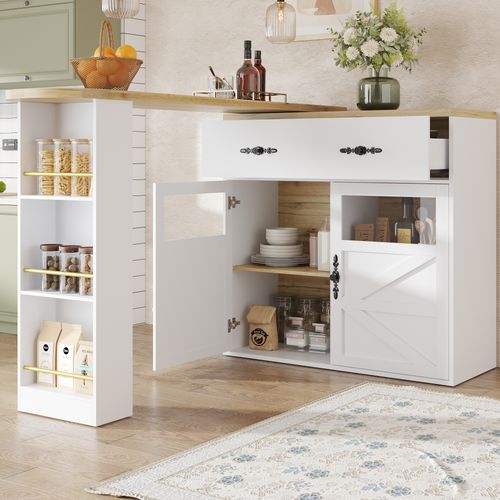 Buffet Extensible Pivotante 360° Avec Rangement, Mdf Noir Moderne