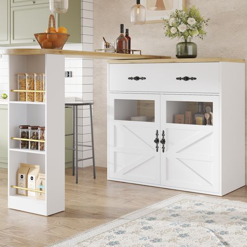 Buffet Extensible Pivotante 360° Avec Rangement, Mdf Noir Moderne